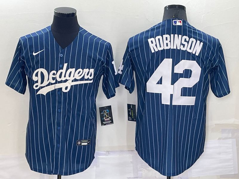 Men Los Angeles Dodgers #42 Robinson Blue Stripe Throwback Nike 2022 MLB Jerseys->los angeles dodgers->MLB Jersey